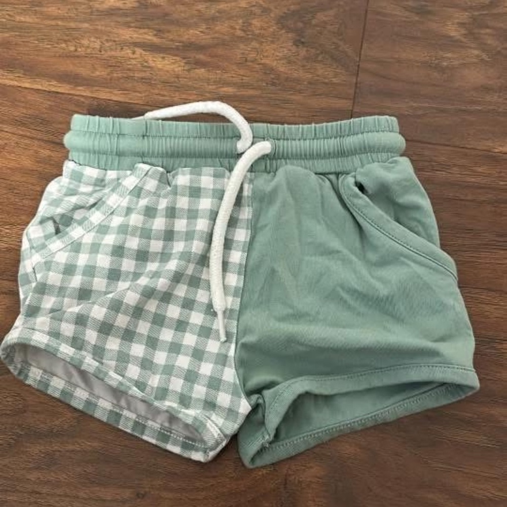 Mint Green Gingham Split-Panel Shorts